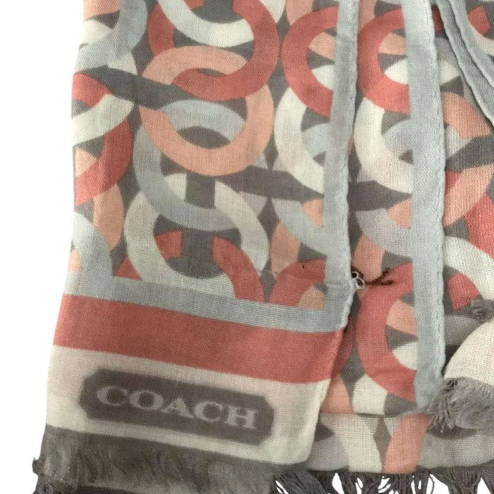 COACH Optical C Metallic Oblong Scarf Wool Silk Blended 78